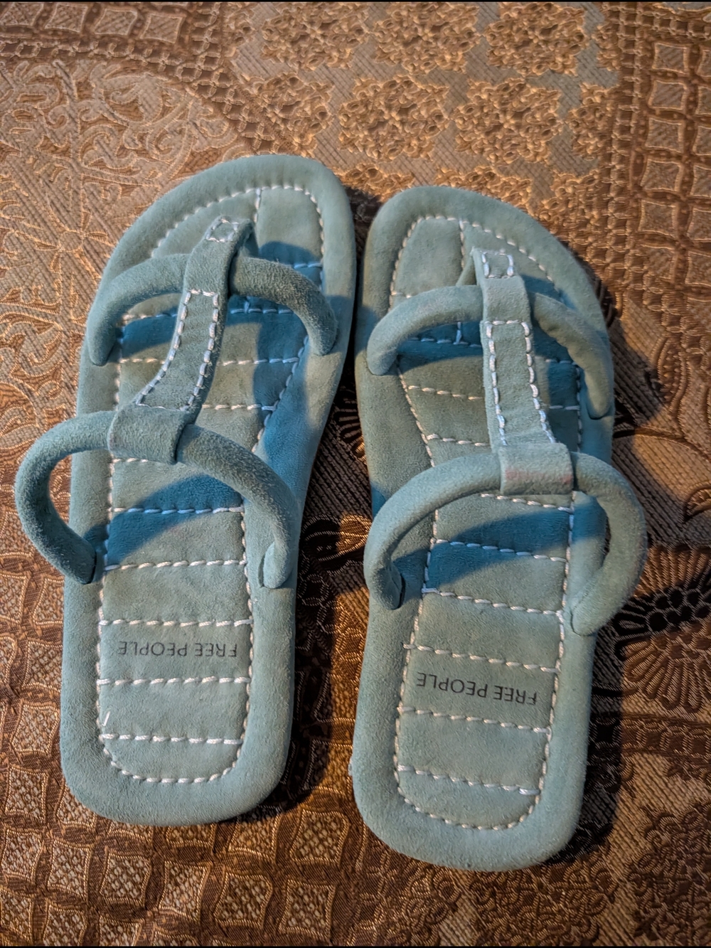 Free People  Light Aqua Suede Slide Sandals